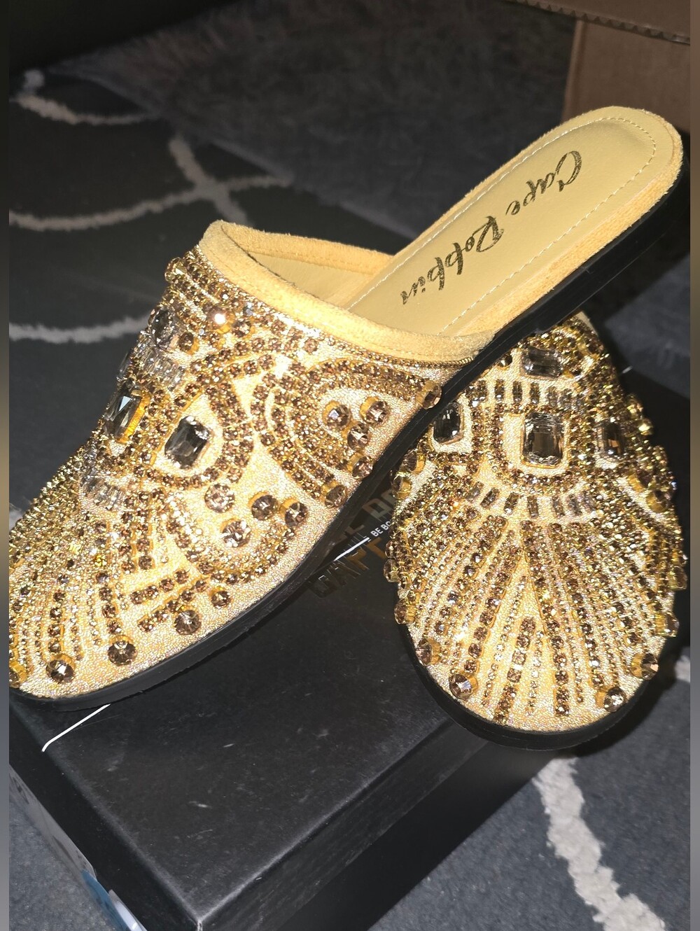 Cape Robbin Yellow Rhinestone Embellished Women's Slip-On Mules